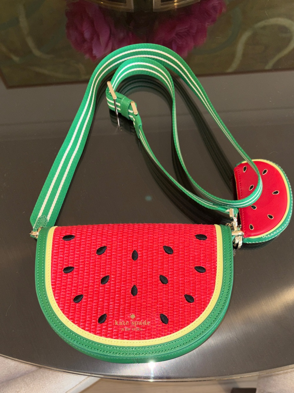 Kate Spade Watermelon Crossbody Purse with Matching Bag Charm / Coin Purse - Picture 3 of 16